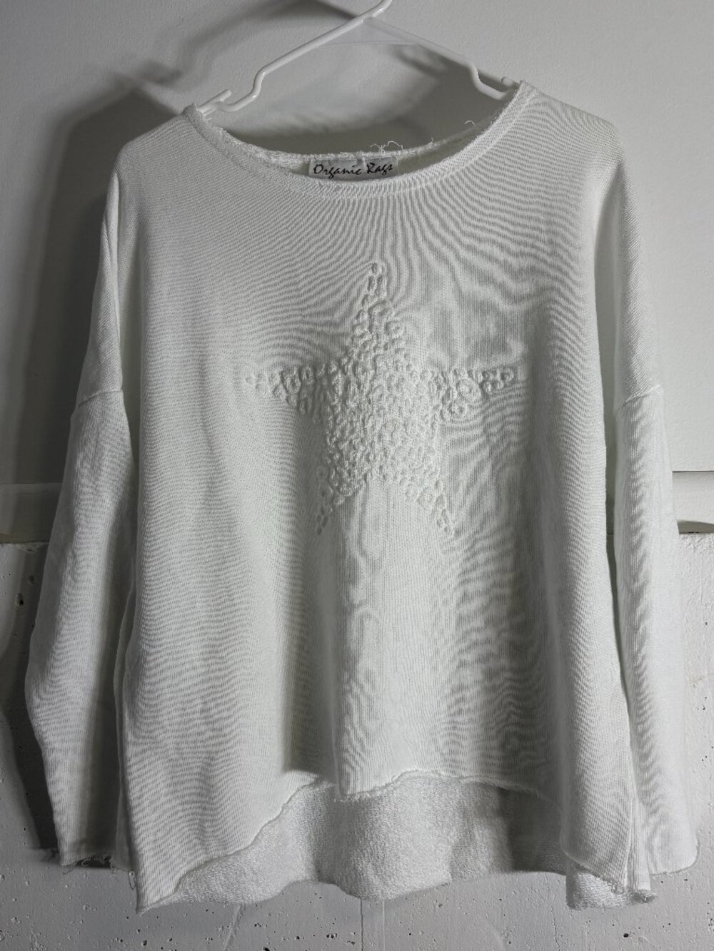 Organic Rags White Ribbed Star Graphic Long Sleeve Top